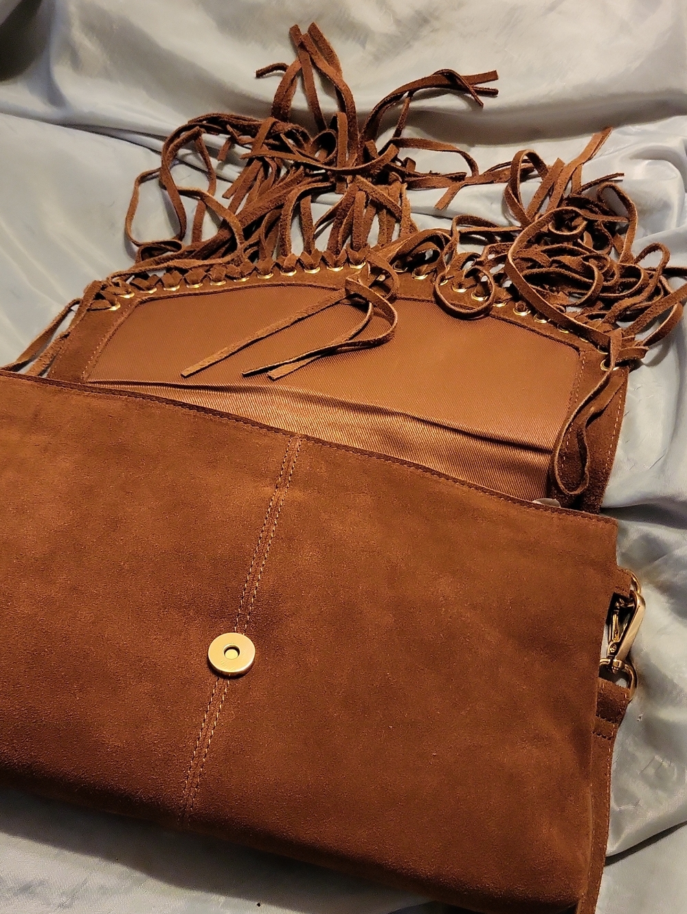 Fringe Suede Crossbody Bag - Brown - Picture 3 of 3